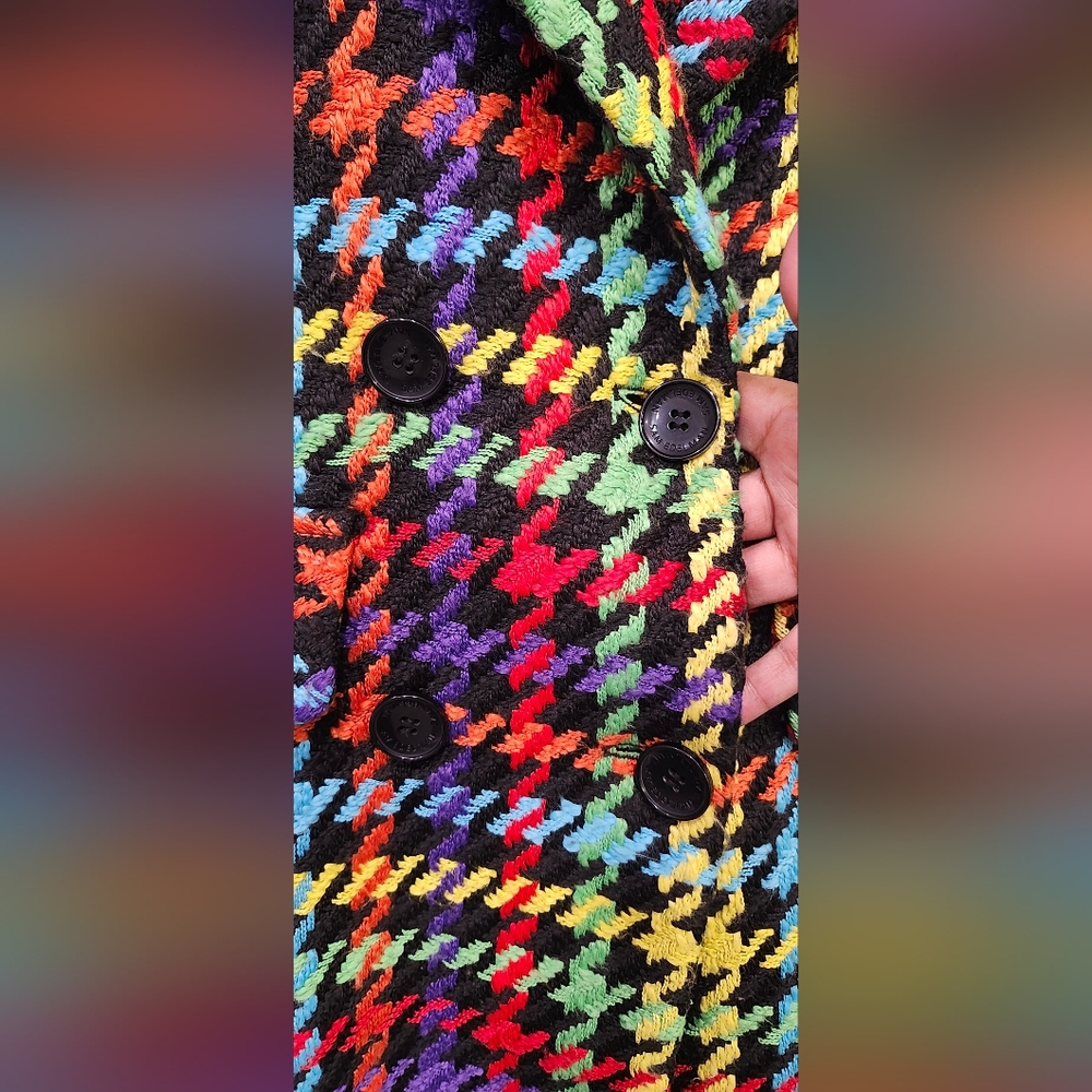 Sam Edelman Women's Double-Breasted Plaid Colorful Houndstooth Coat Size 8 - Picture 3 of 9